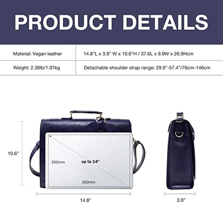 Satchel υπολογιστών ώμων τσαντών lap-top δέρματος Vegan γυναικών αποσπάσιμο τόξο τσαντών